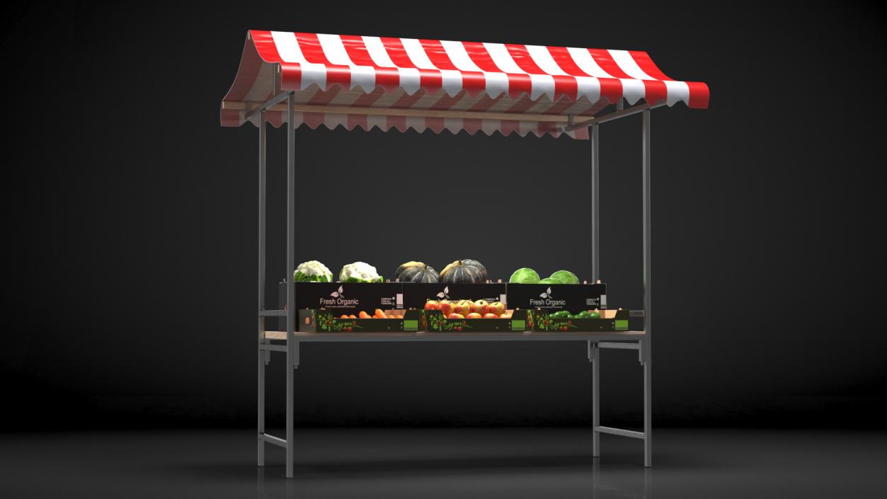 3D Market Stall With Vegetables model