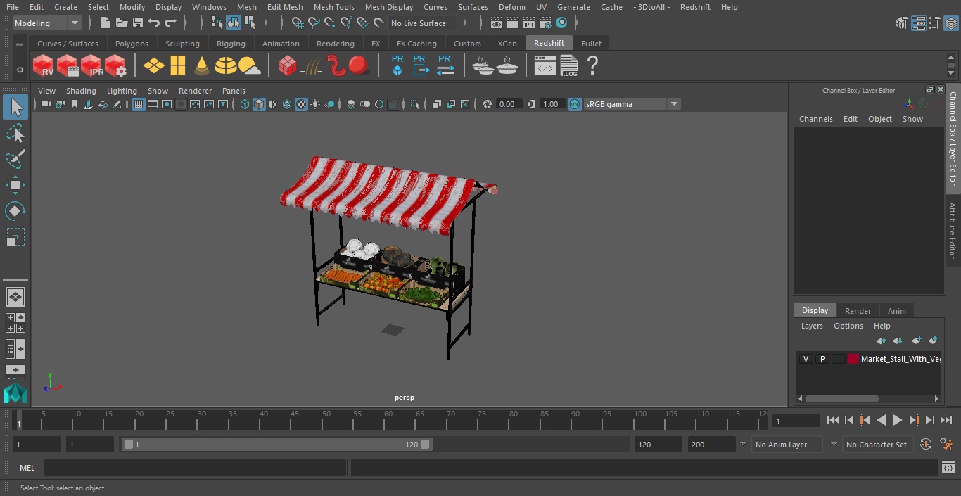 3D Market Stall With Vegetables model