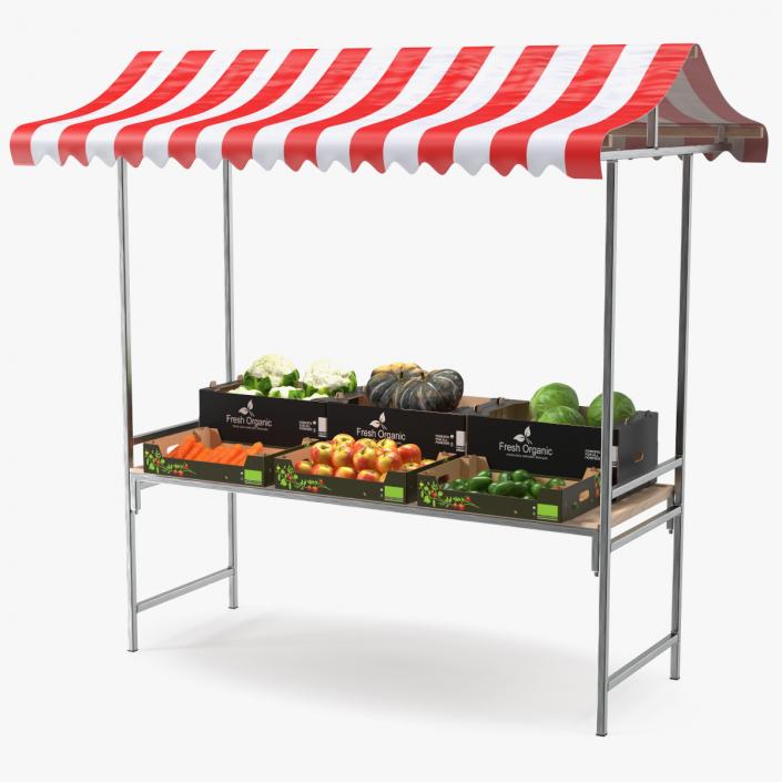 3D Market Stall With Vegetables model