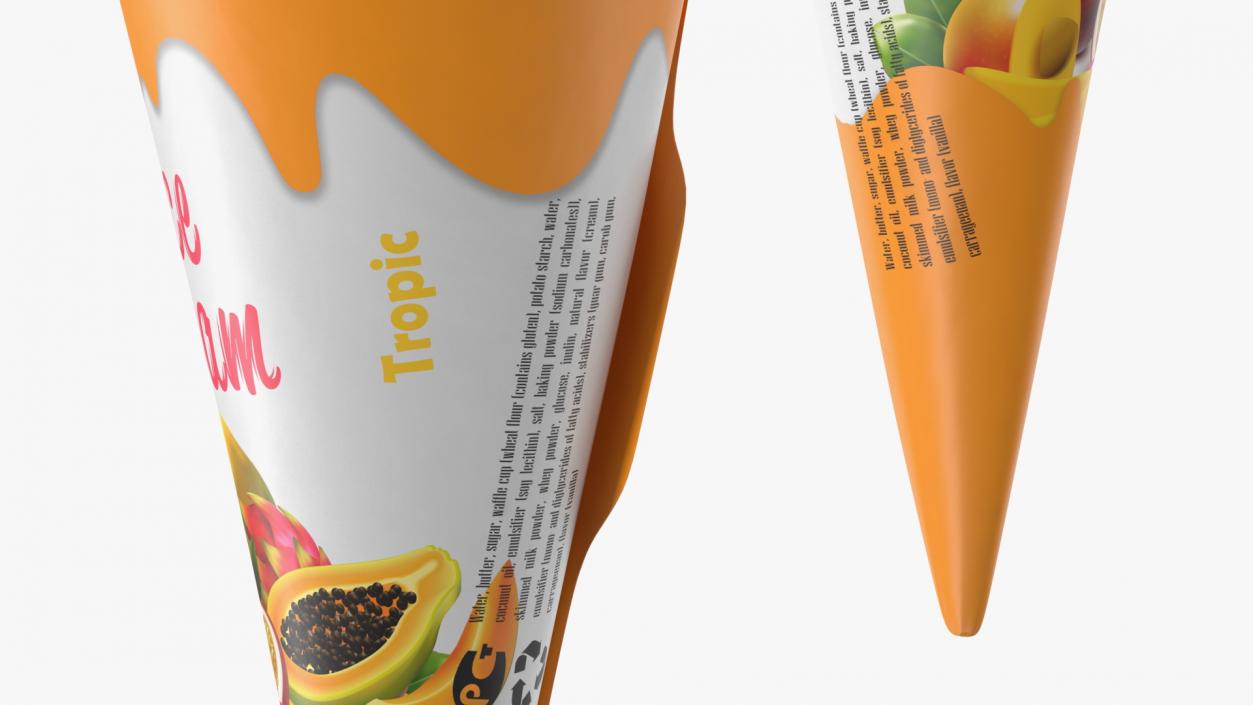 3D Cone Ice Cream Package Mockup Tropic