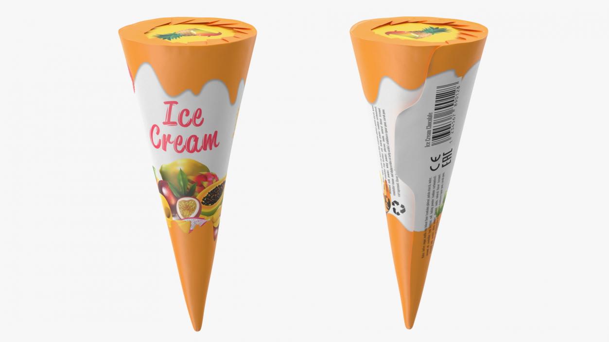 3D Cone Ice Cream Package Mockup Tropic