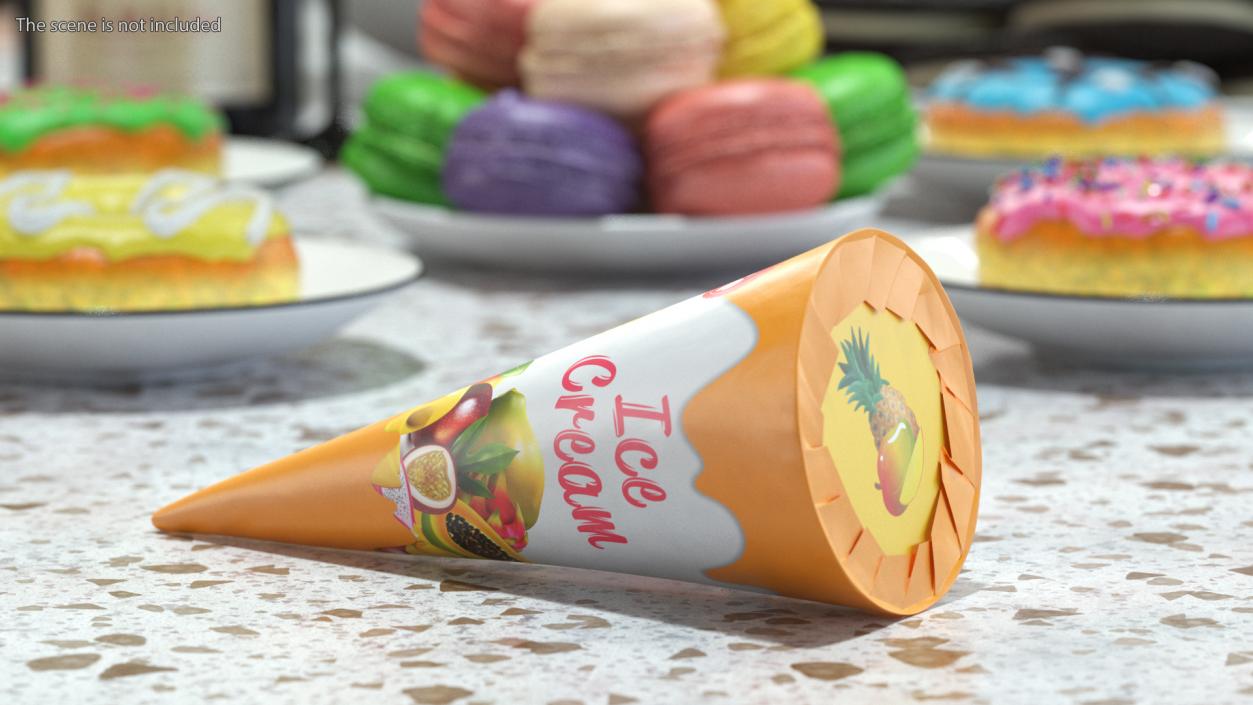 3D Cone Ice Cream Package Mockup Tropic