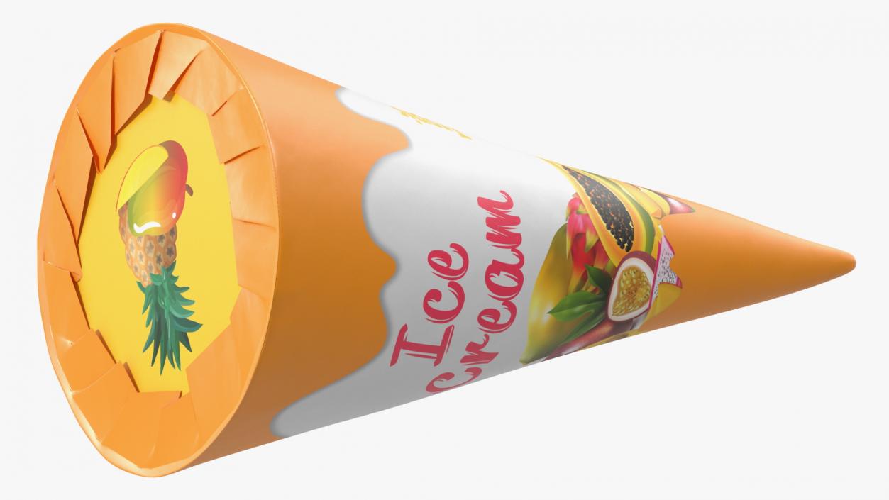 3D Cone Ice Cream Package Mockup Tropic