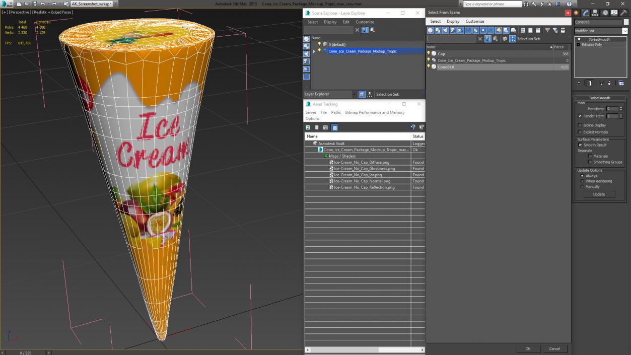 3D Cone Ice Cream Package Mockup Tropic