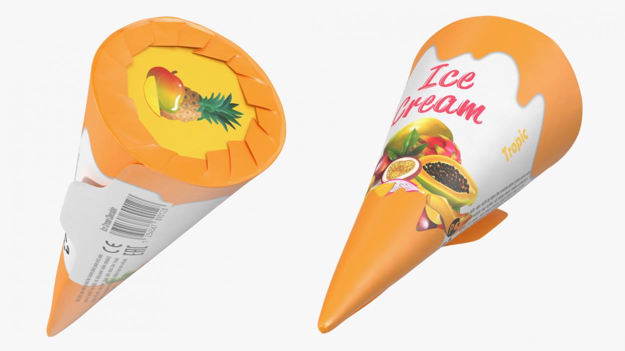 3D Cone Ice Cream Package Mockup Tropic