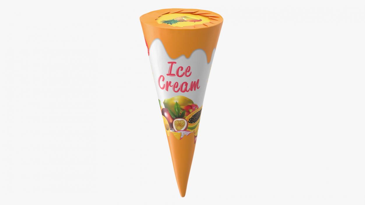 3D Cone Ice Cream Package Mockup Tropic