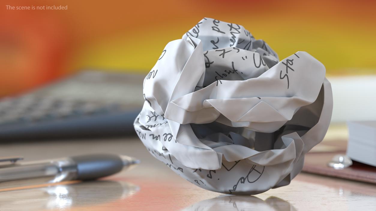 Crumpled Paper Ball with Text 3D model