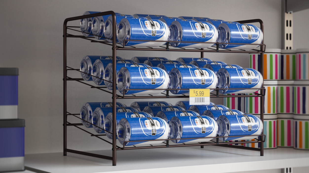 Beverage Organizer with Cans and Price Label 3D model