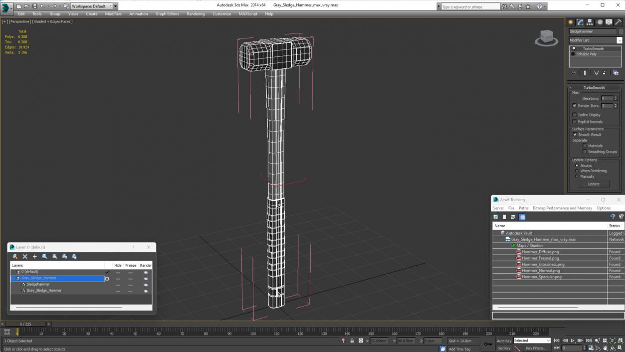 3D Gray Sledge Hammer model