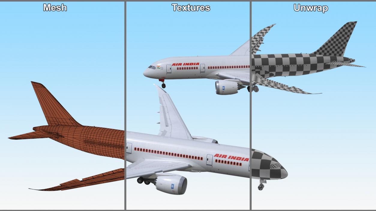 Air India Boeing 787-8 Dreamliner Aircraft Rigged 3D model