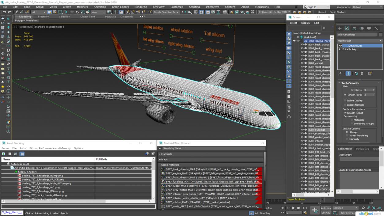 Air India Boeing 787-8 Dreamliner Aircraft Rigged 3D model