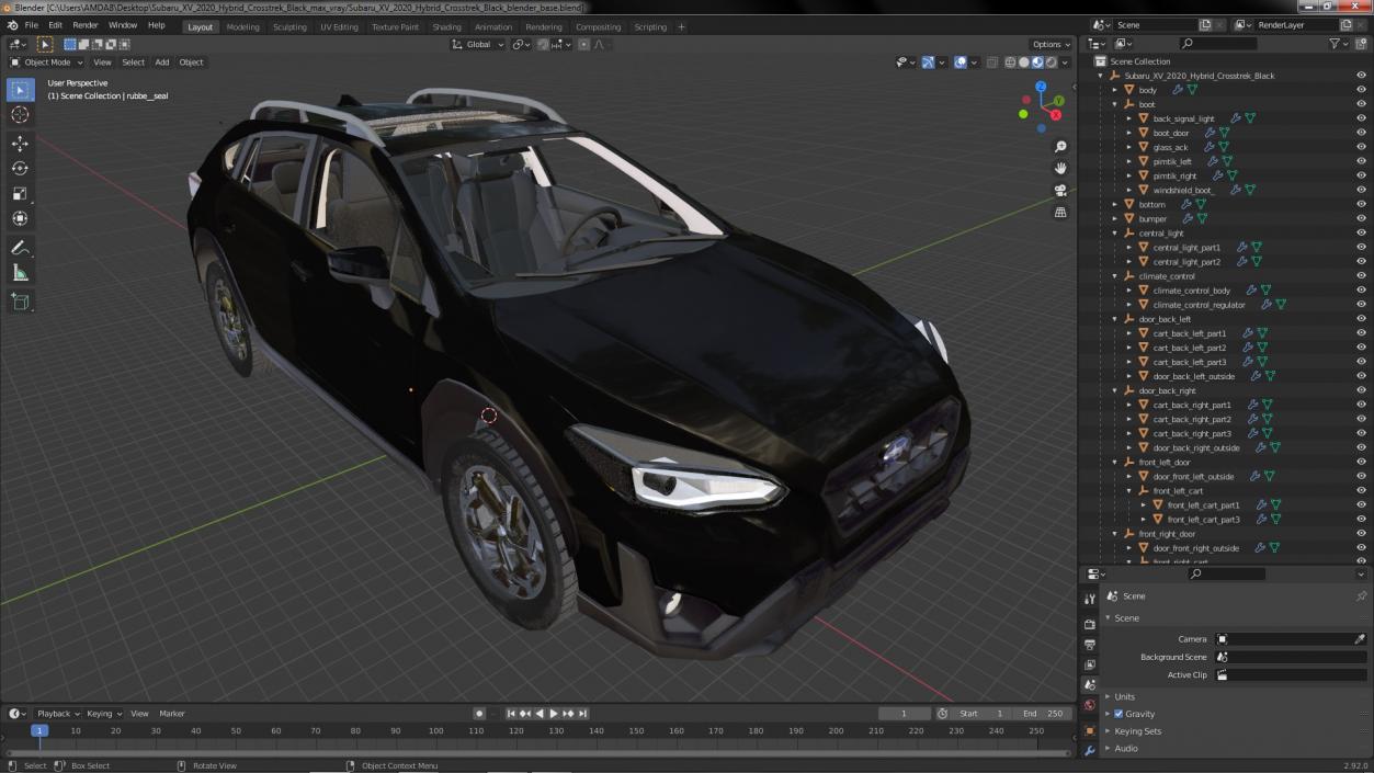 Subaru XV 2020 Hybrid Crosstrek Black 3D