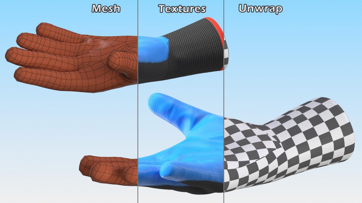 3D model Safety Work Gloves Gray Blue Rigged