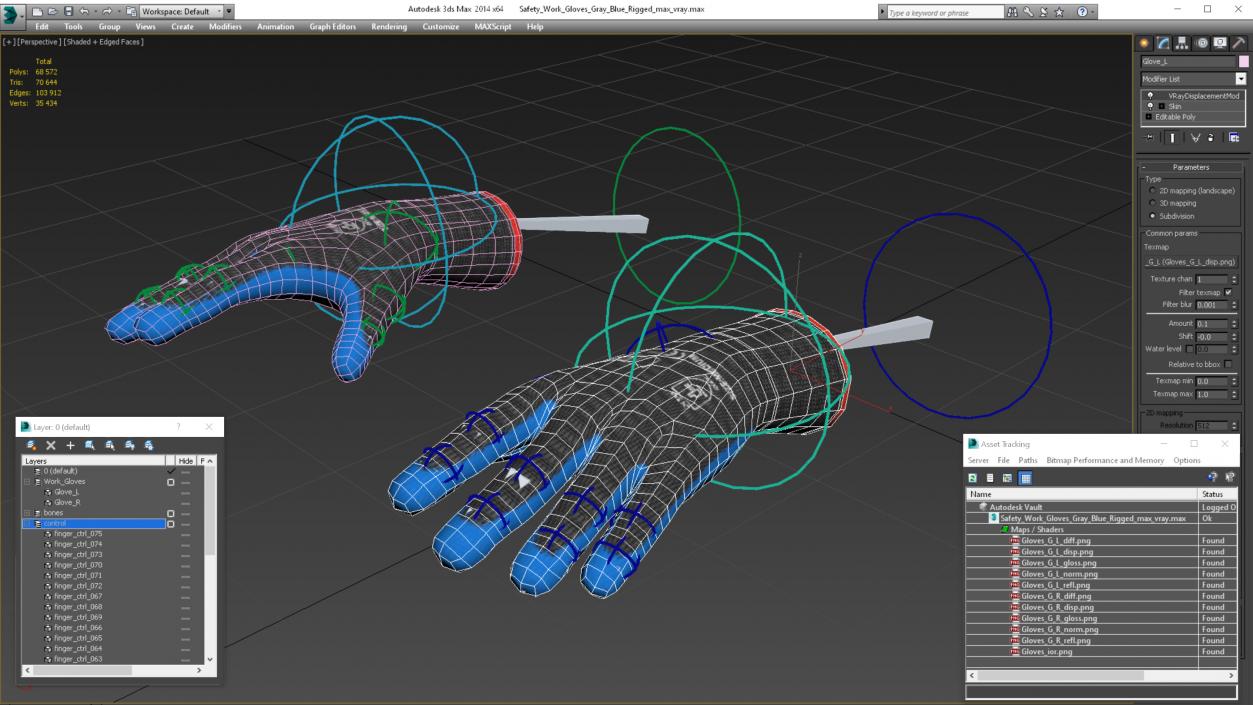 3D model Safety Work Gloves Gray Blue Rigged