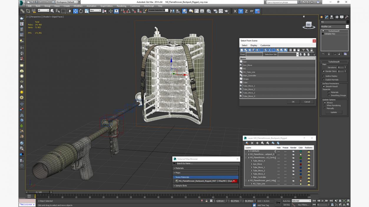 3D M2 Flamethrower Backpack Rigged