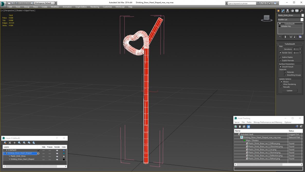 Drinking Straw Heart Shaped 3D