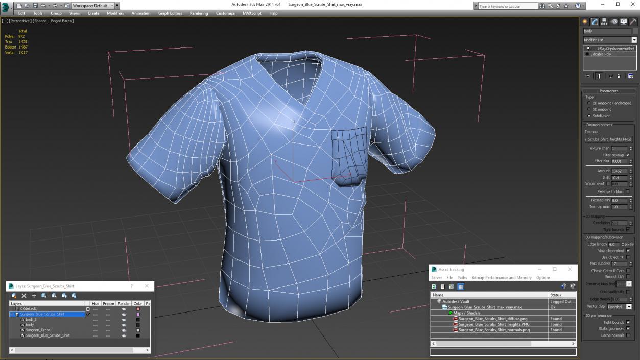 3D model Surgeon Blue Scrubs Shirt