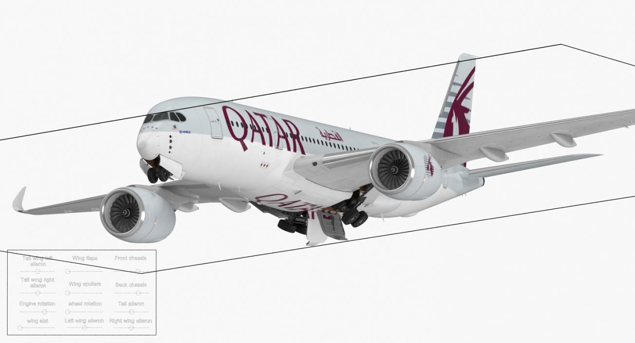 Airbus A350-800 Qatar Rigged 3D Model 3D