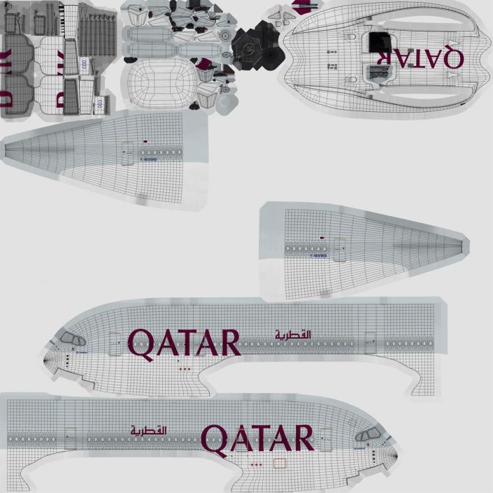 Airbus A350-800 Qatar Rigged 3D Model 3D