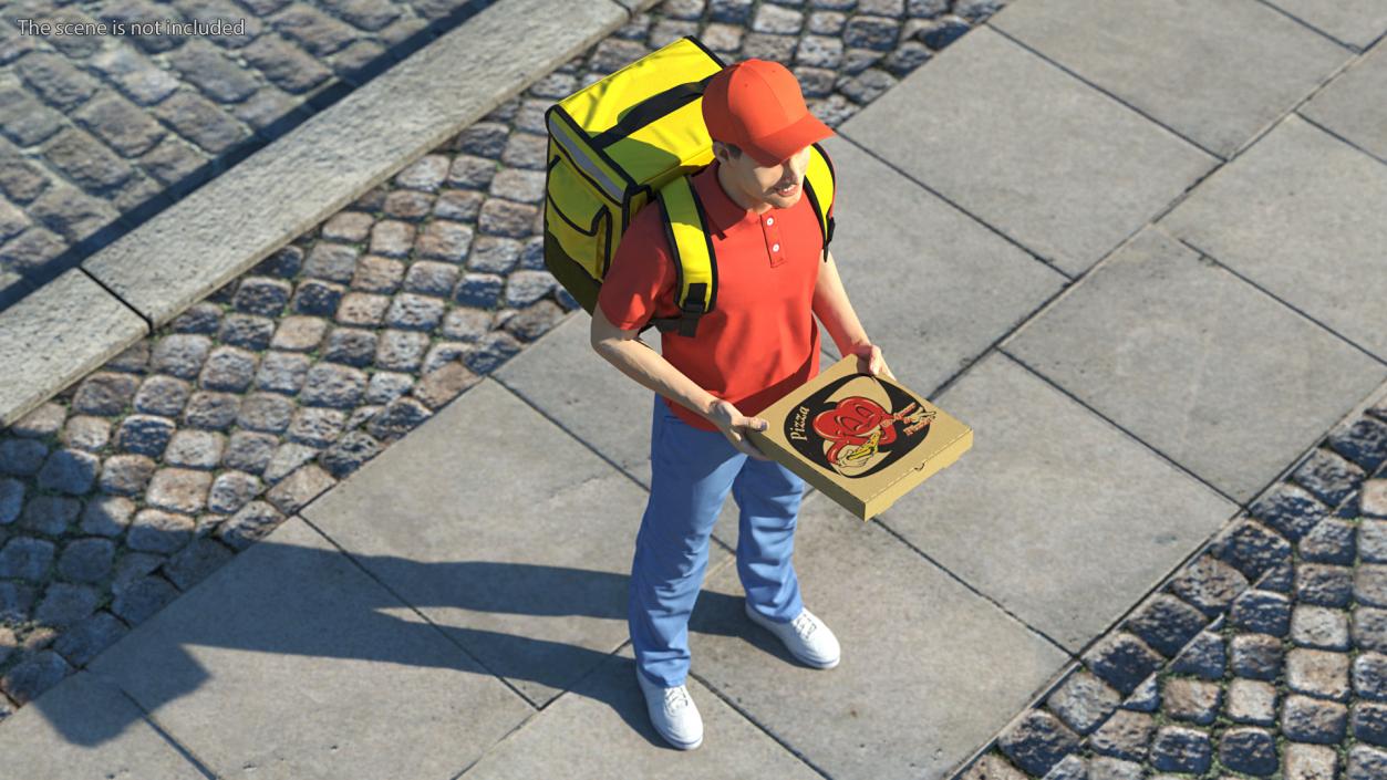 3D Food Delivery Man with Pizza Box Fur