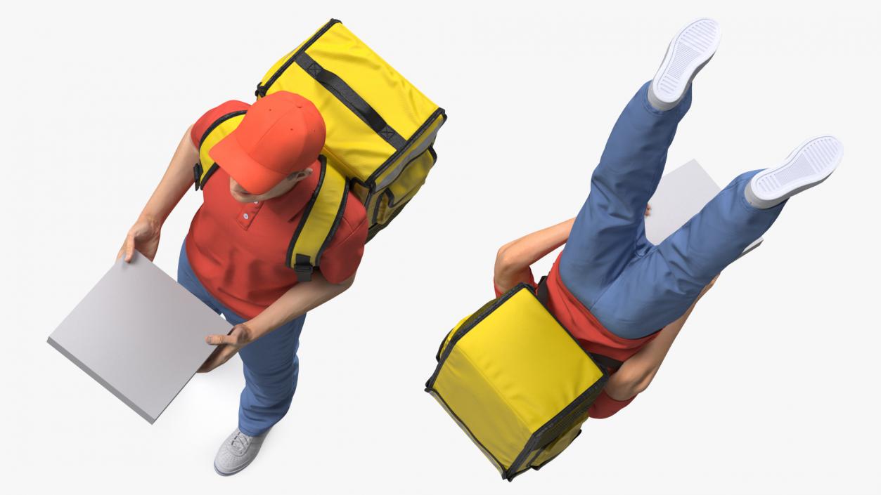 3D Food Delivery Man with Pizza Box Fur