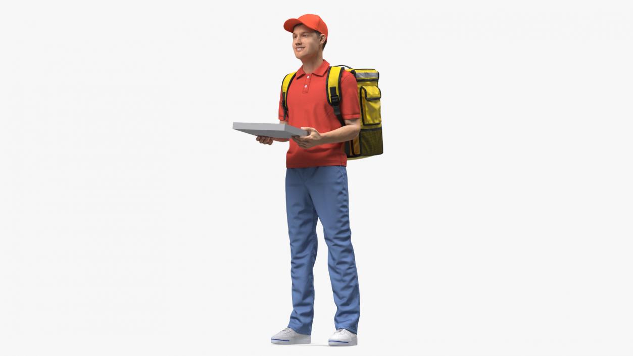 3D Food Delivery Man with Pizza Box Fur