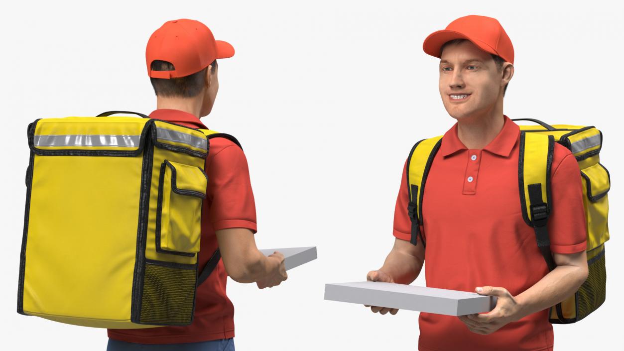 3D Food Delivery Man with Pizza Box Fur