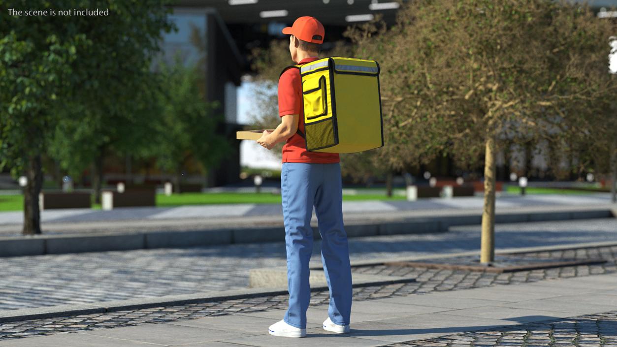 3D Food Delivery Man with Pizza Box Fur