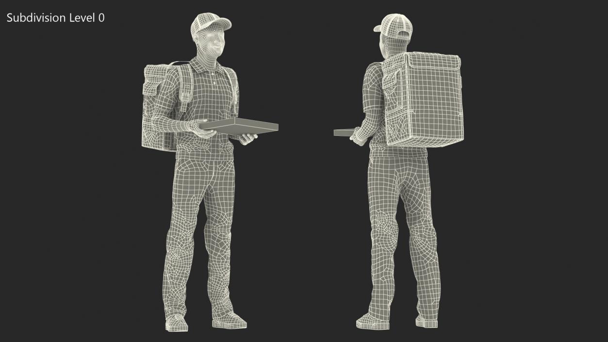 3D Food Delivery Man with Pizza Box Fur