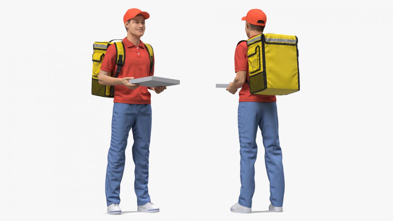 3D Food Delivery Man with Pizza Box Fur