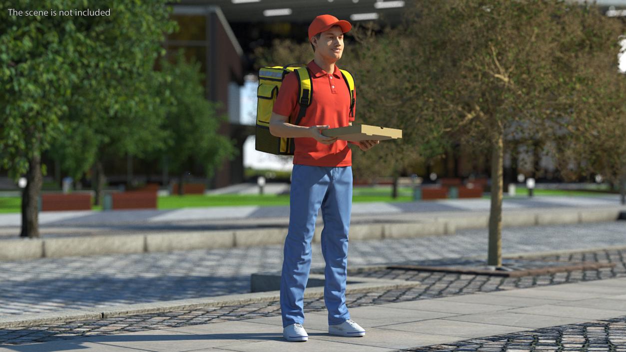 3D Food Delivery Man with Pizza Box Fur