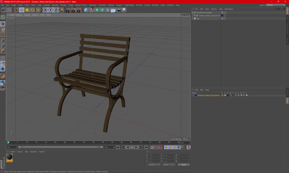 Outdoor Metal Seat Brown 3D model