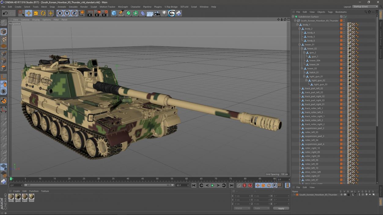 South Korean Howitzer K9 Thunder 2 3D model