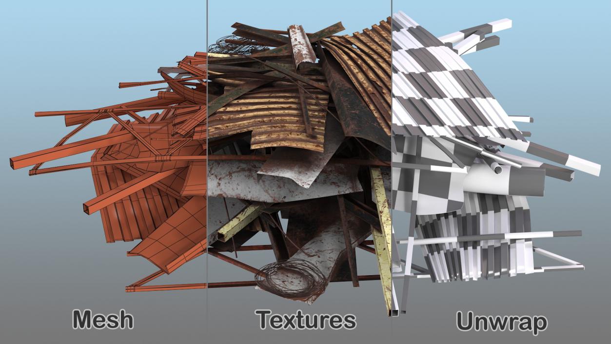 Pile of Twisted Metal and Debris 3D