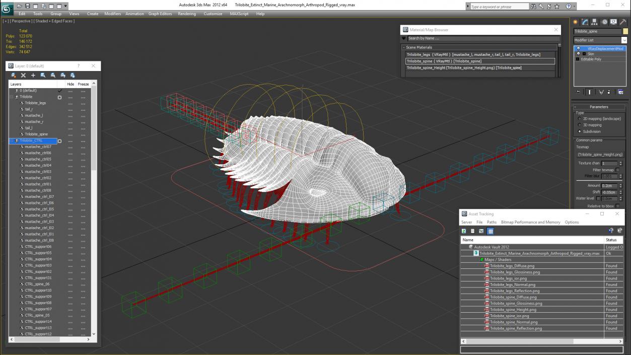 Trilobite Extinct Marine Arachnomorph Arthropod Rigged 3D model