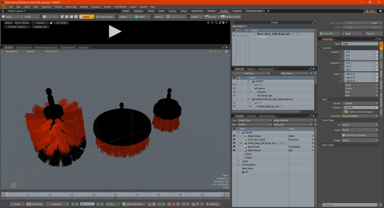 Three Piece Drill Brush Set 3D