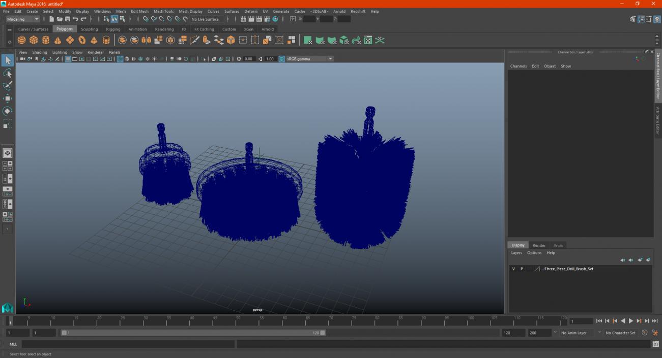 Three Piece Drill Brush Set 3D