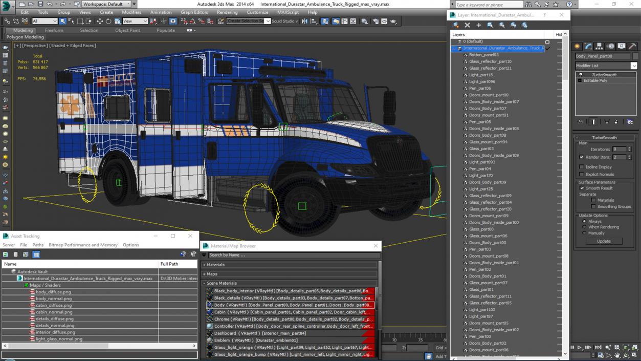 3D model International Durastar Ambulance Truck Rigged