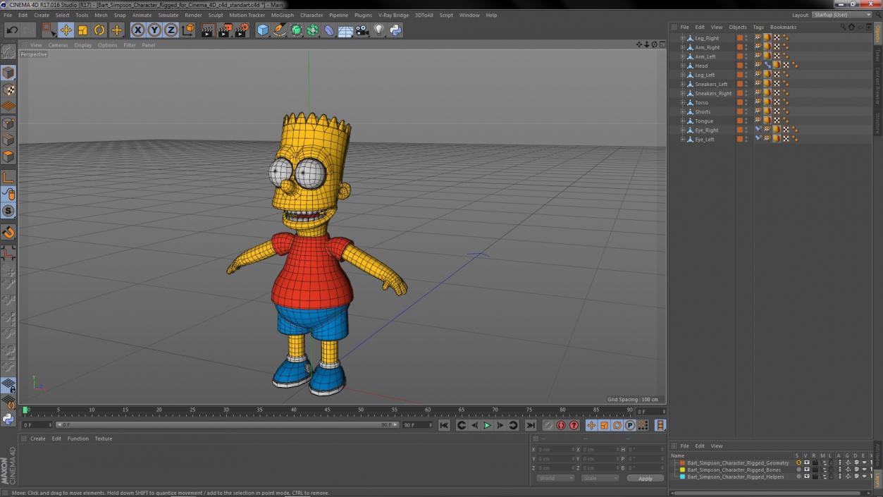 3D Bart Simpson Character Rigged for Cinema 4D model