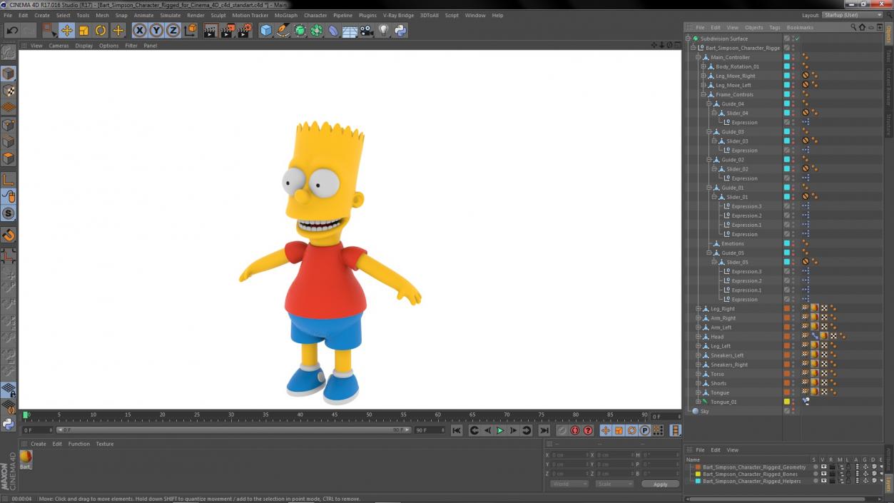 3D Bart Simpson Character Rigged for Cinema 4D model