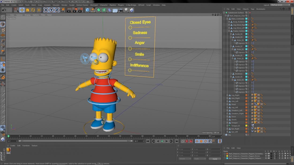 3D Bart Simpson Character Rigged for Cinema 4D model