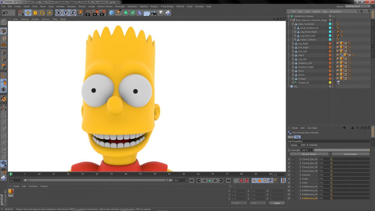 3D Bart Simpson Character Rigged for Cinema 4D model