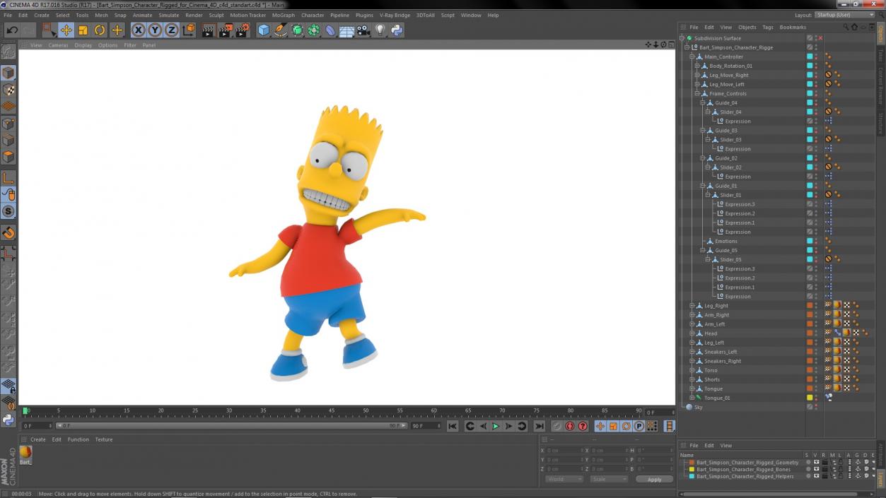 3D Bart Simpson Character Rigged for Cinema 4D model