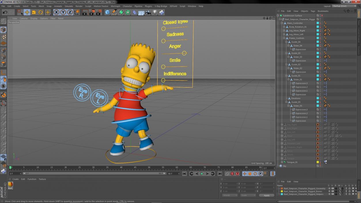 3D Bart Simpson Character Rigged for Cinema 4D model