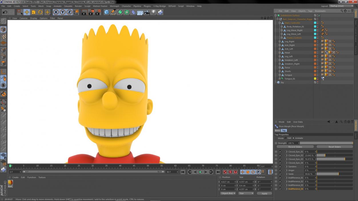 3D Bart Simpson Character Rigged for Cinema 4D model