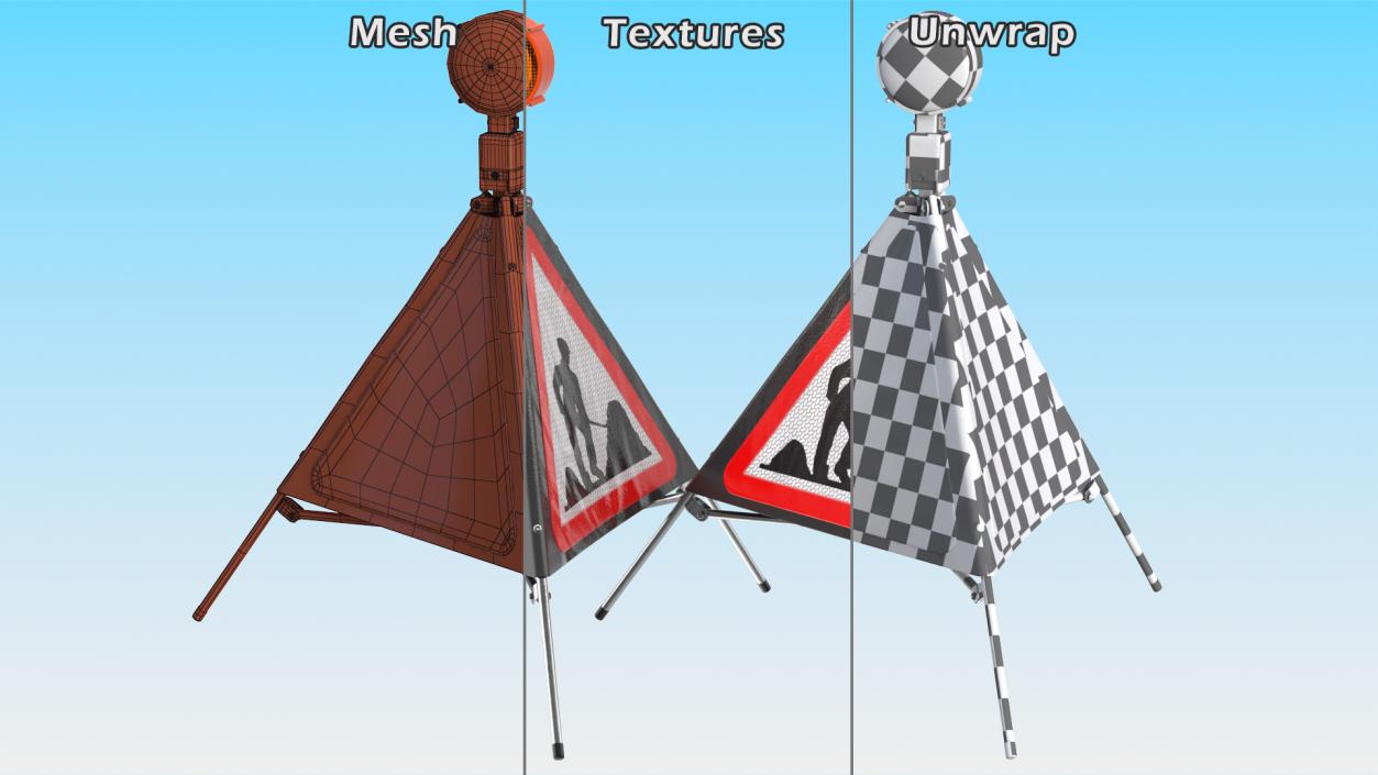 3D model Three Sided Traffic Sign Road Works