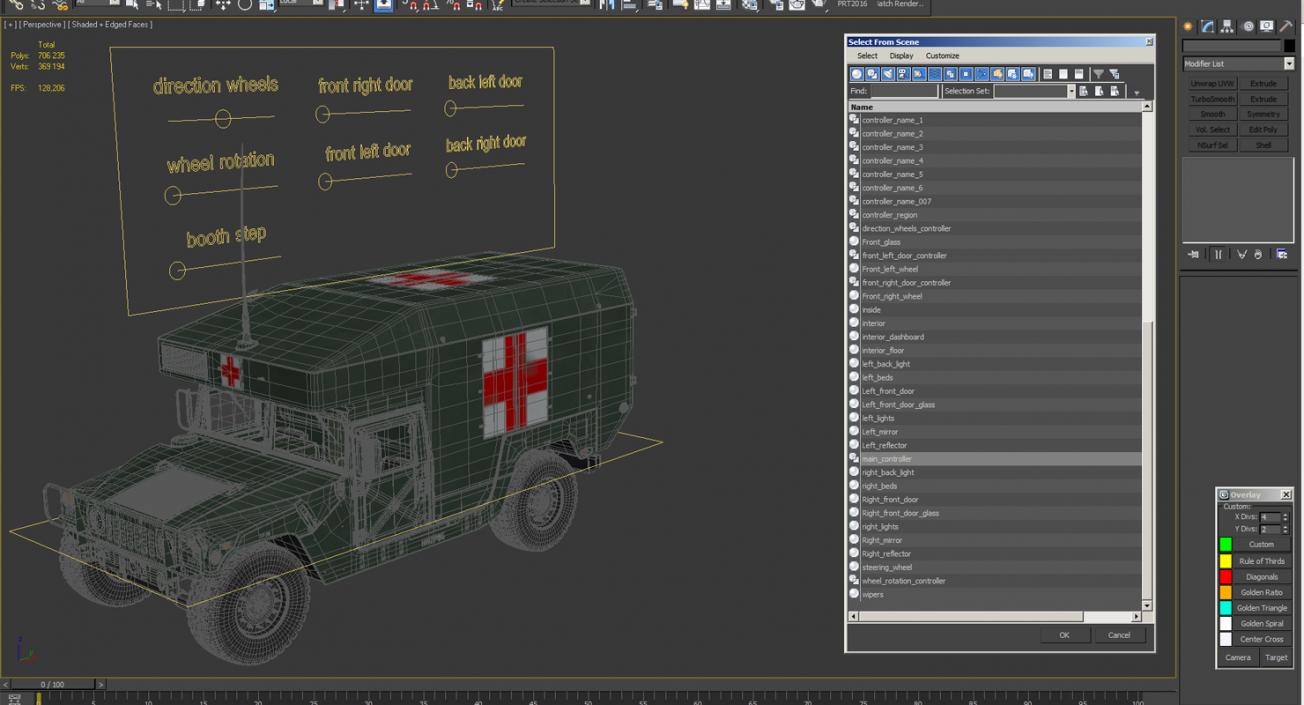 3D Maxi Ambulance Military Car HMMWV m997 Rigged Green