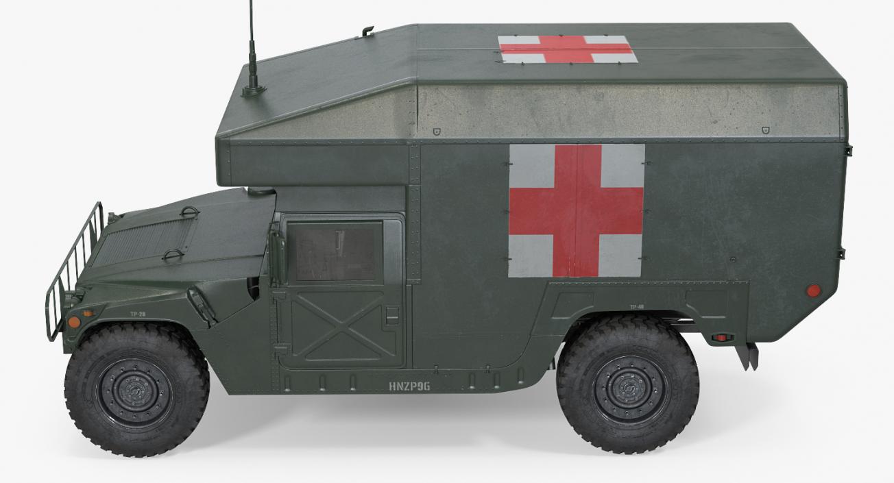 3D Maxi Ambulance Military Car HMMWV m997 Rigged Green