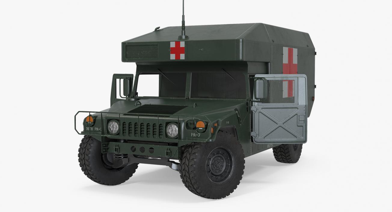 3D Maxi Ambulance Military Car HMMWV m997 Rigged Green