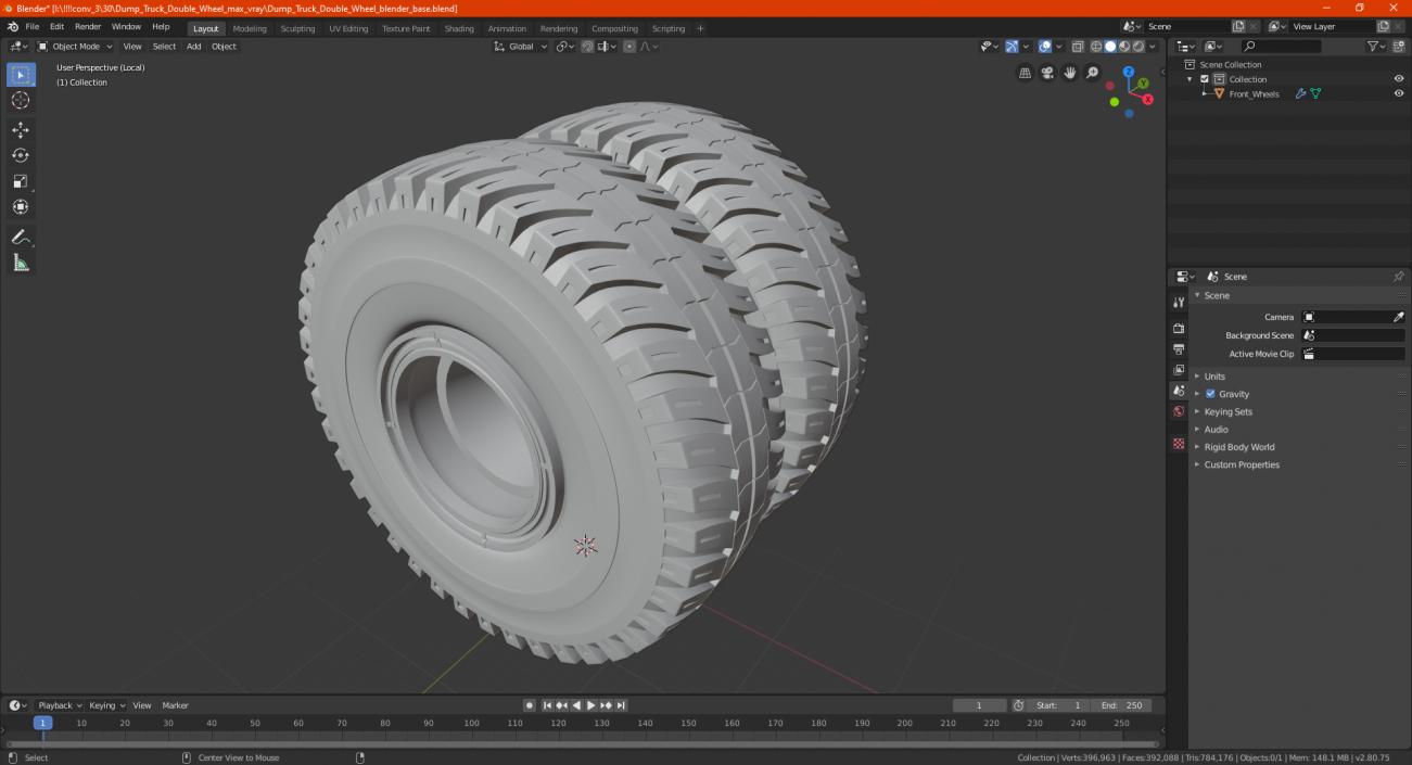 3D Dump Truck Double Wheel model